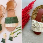 صندل مکرومه مدرن؛ ۱۵ مدل پرطرفدار با تزیینات صدفی و بافت‌های کنفی زیبا