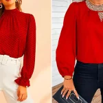 شومیز قرمز شیک زنانه؛ ۱۵ ایده زیبا مدرن برای استایل پاییزی دخترانه جذاب