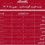 لیست قیمت جدید گوشت قرمز امروز ۲۴ بهمن ۱۴۰۴ / ماهیچه گوساله و گوسفندی کیلویی چند شد؟ + جدول لیست قیمت جدید گوشت قرمز امروز ۲۴ بهمن ۱۴۰۴ / ماهیچه گوساله و گوسفندی کیلویی چند شد؟ + جدول